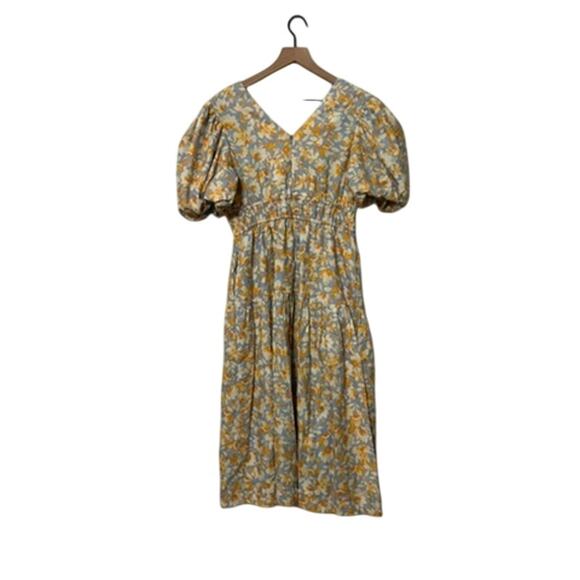 Tuckernuck Hyacinth House Blue and Orange Floral Puff Sleeve Pauline Midi Dress - Picture 4 of 4